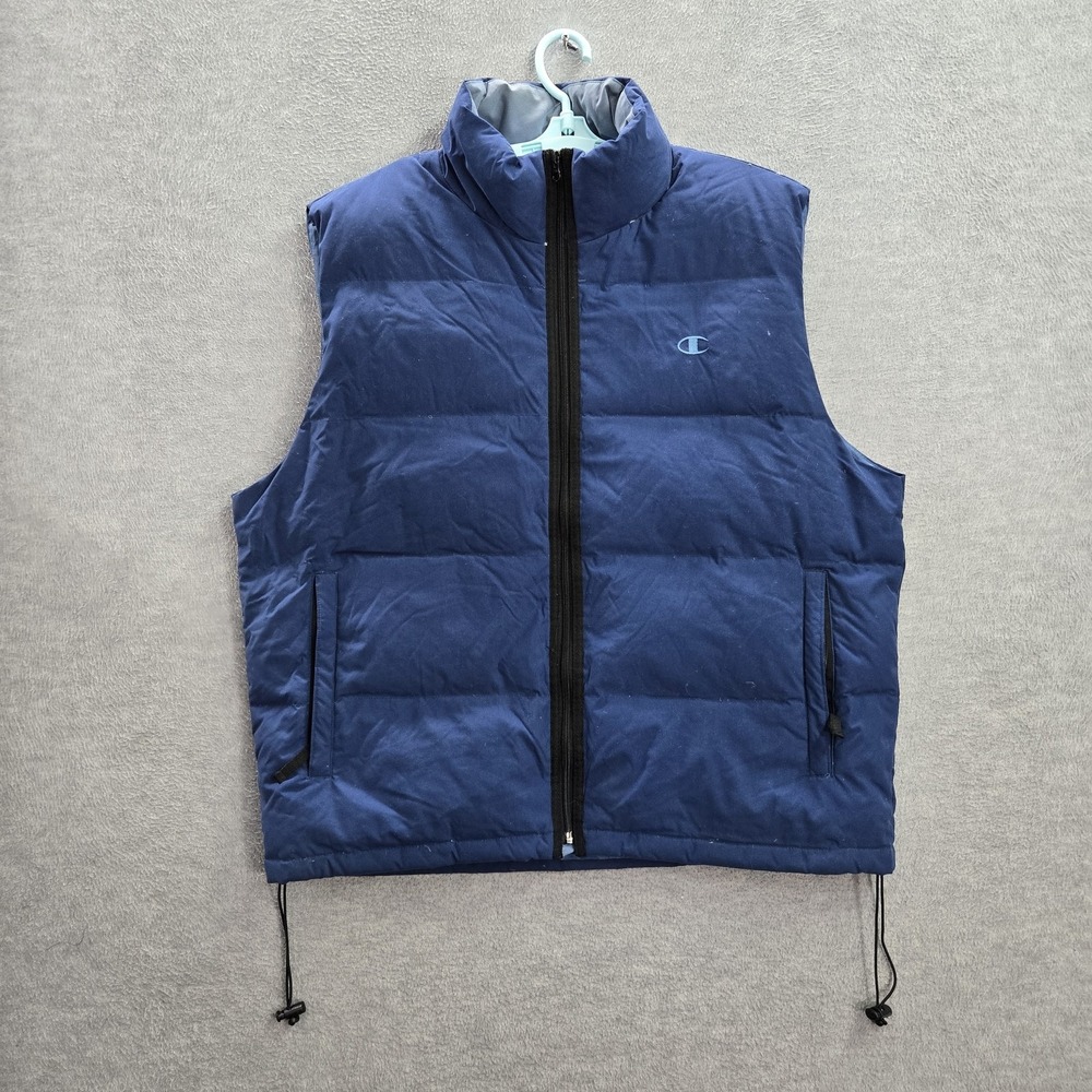 VINTAGE Champion Men Vest XL Blue Nylon Polyester Logo Down Puffer Sleeveless